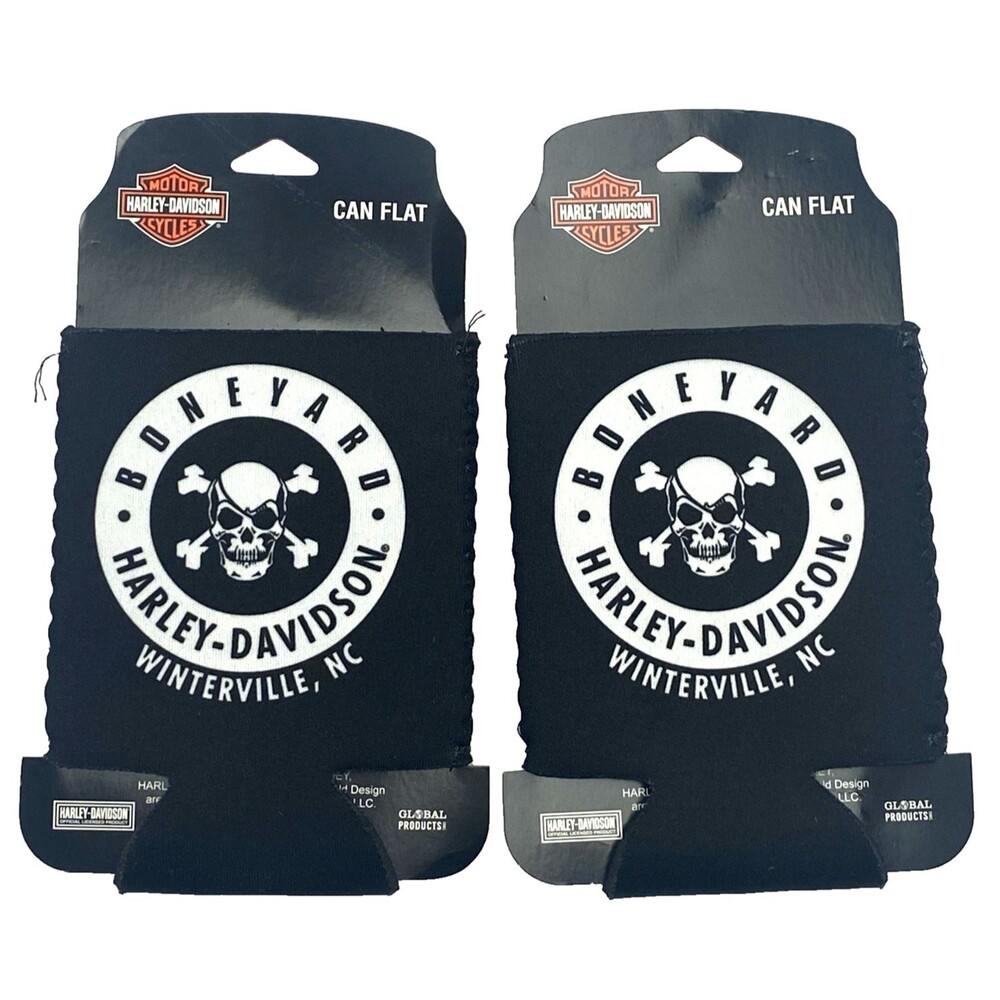 Harley Davidson Boneyard Skull Koozies Soda Beer Holder Set of 2 Biker Gift